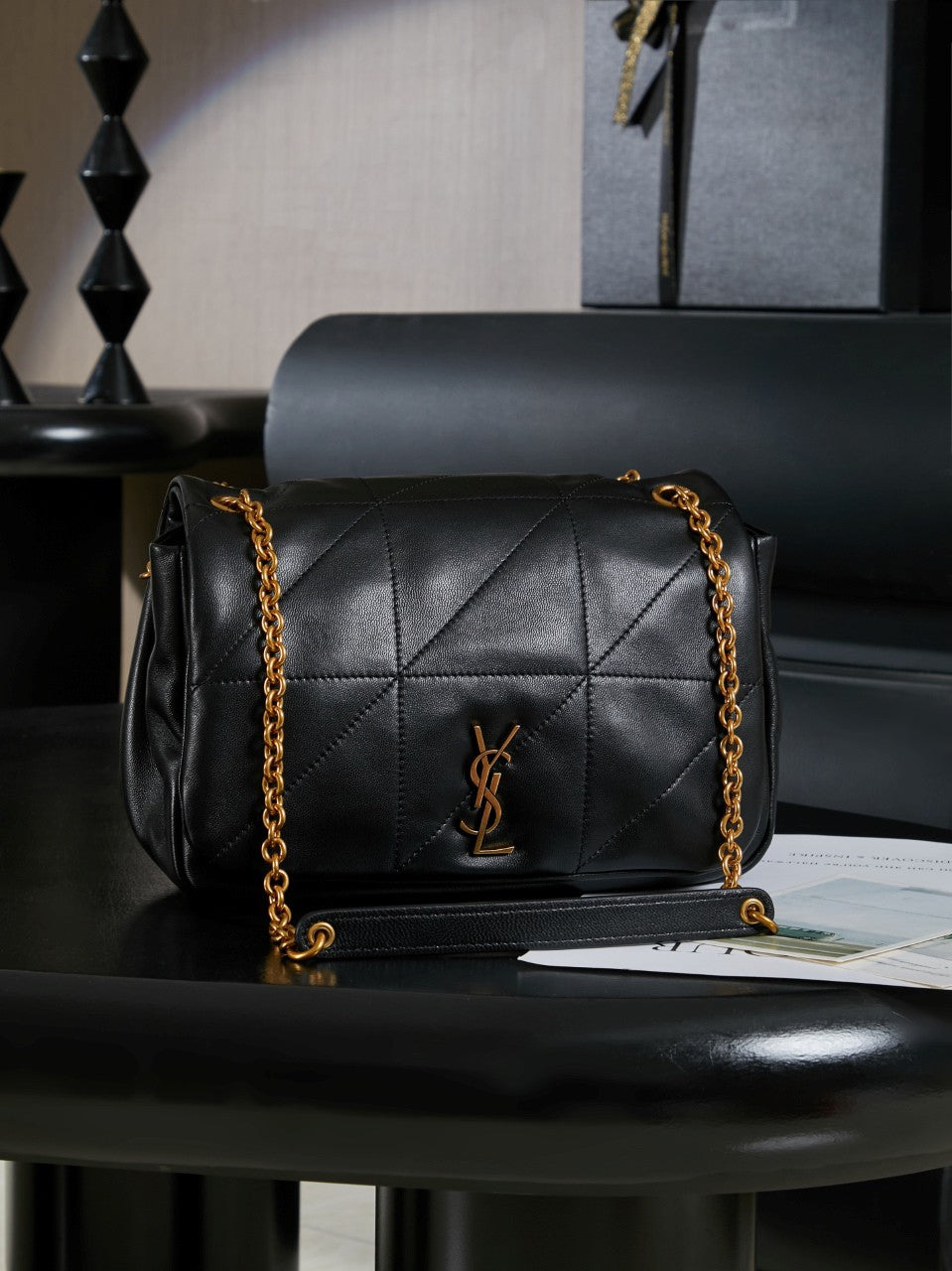 Luxe Quilted Chain Shoulder Bag – Black