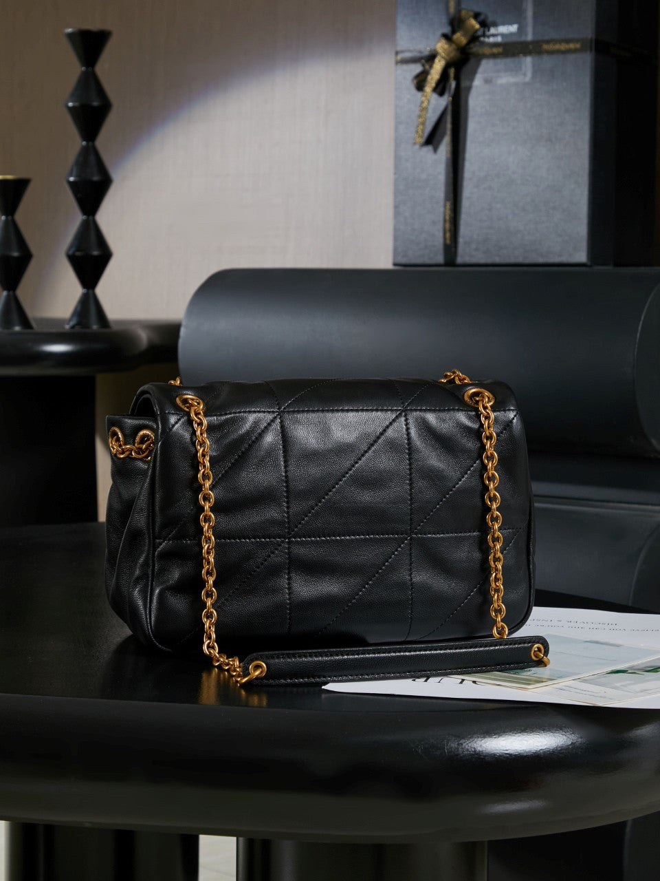 Luxe Quilted Chain Shoulder Bag – Black