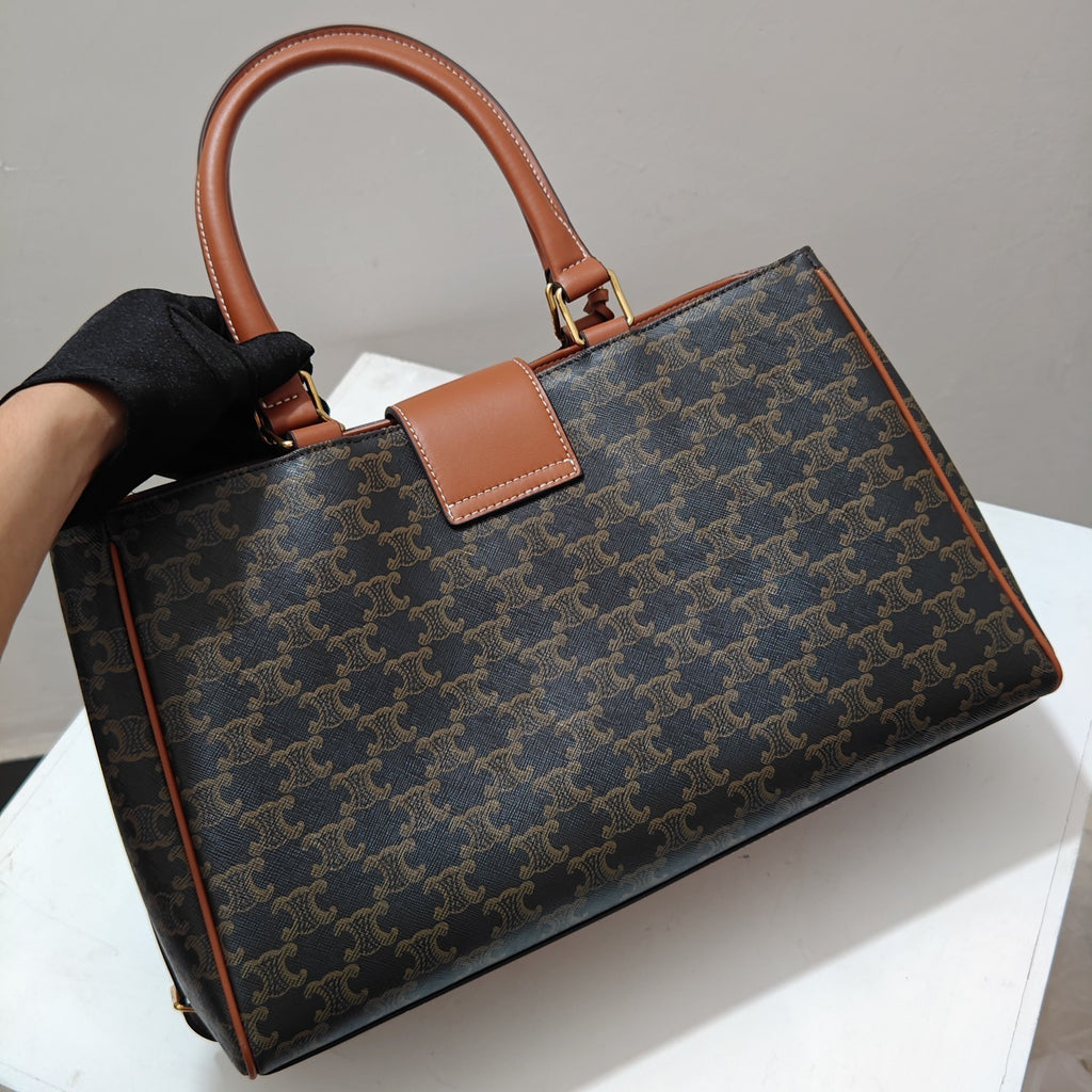 Classic Tri-Pattern Top Handle Tote – Brown