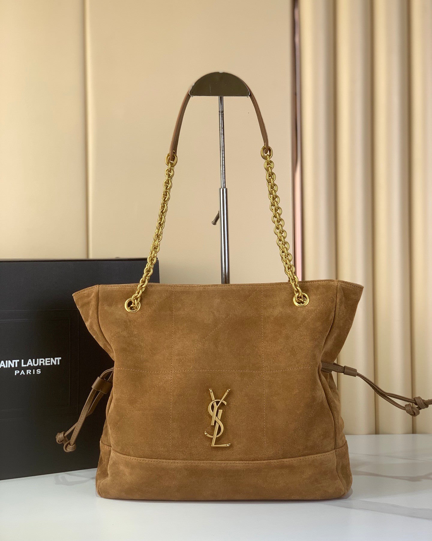 Soft Suede Chain Tote Bag – Camel
