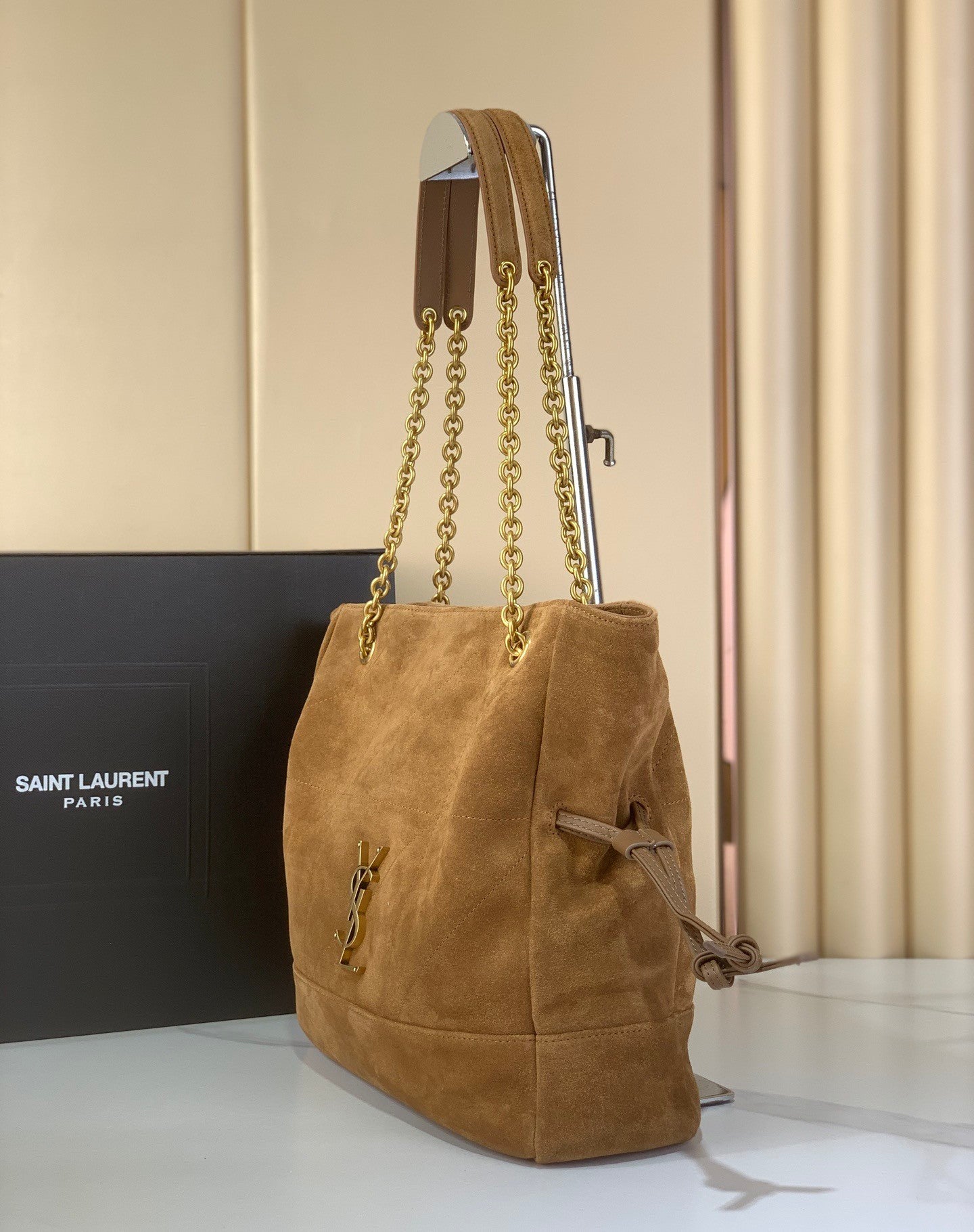 Soft Suede Chain Tote Bag – Camel
