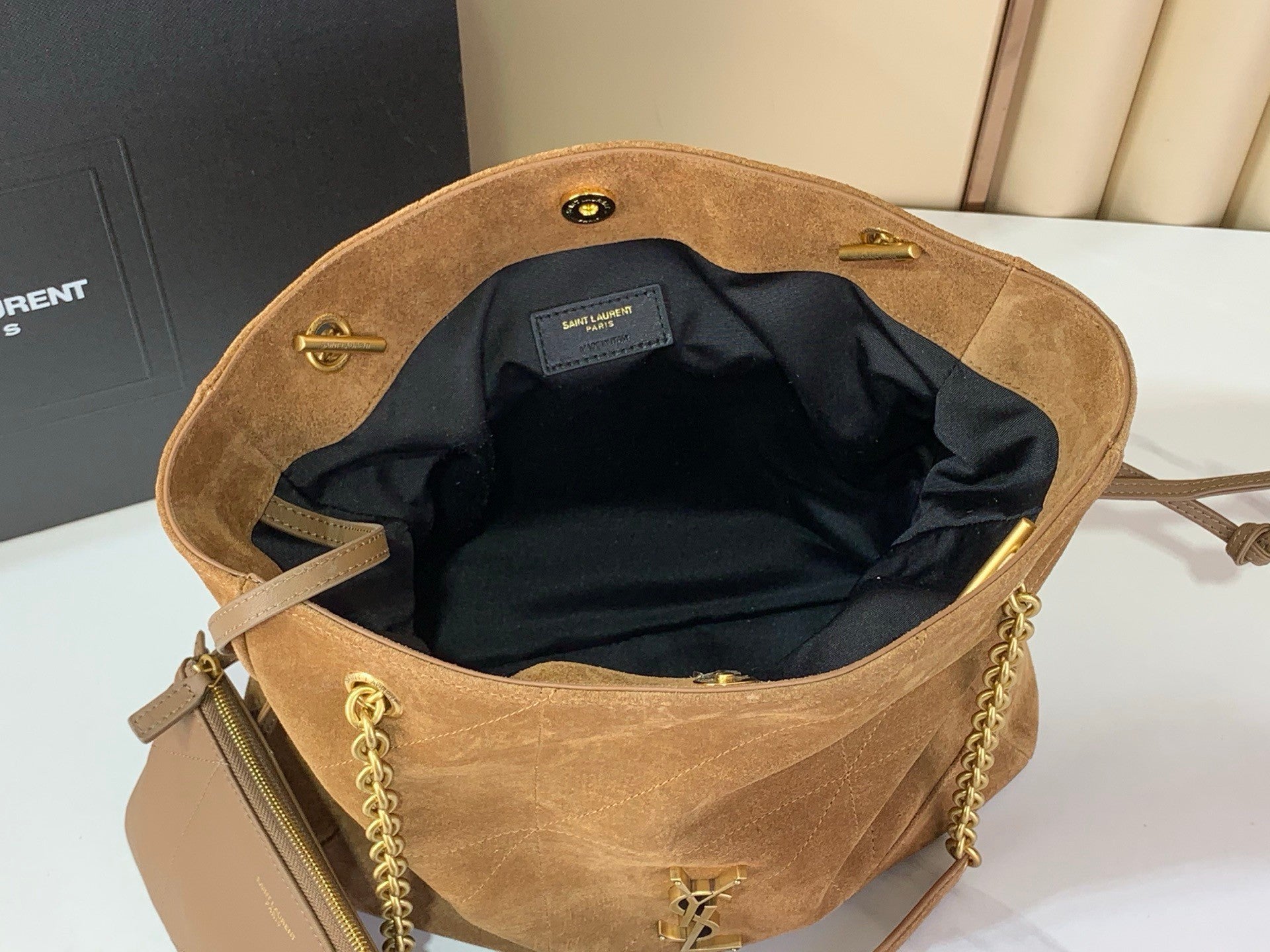 Soft Suede Chain Tote Bag – Camel